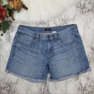J. Crew Factory Womens Denim Shorts Size 8 Blue Cuffed Raw Hem Stretch